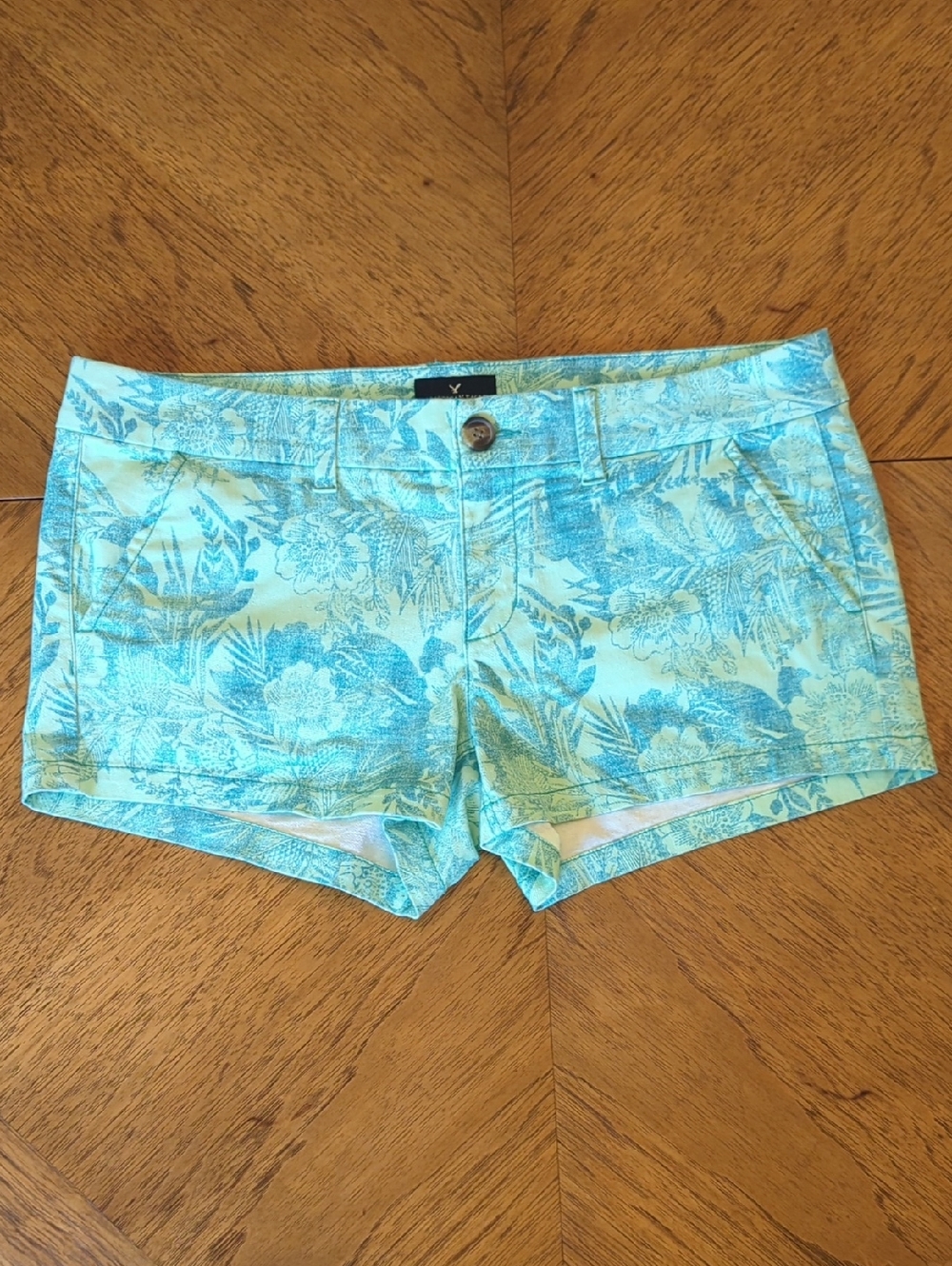 American Eagle Outfitters Blue Floral Tropical Print Shorts Beachy Resortwear